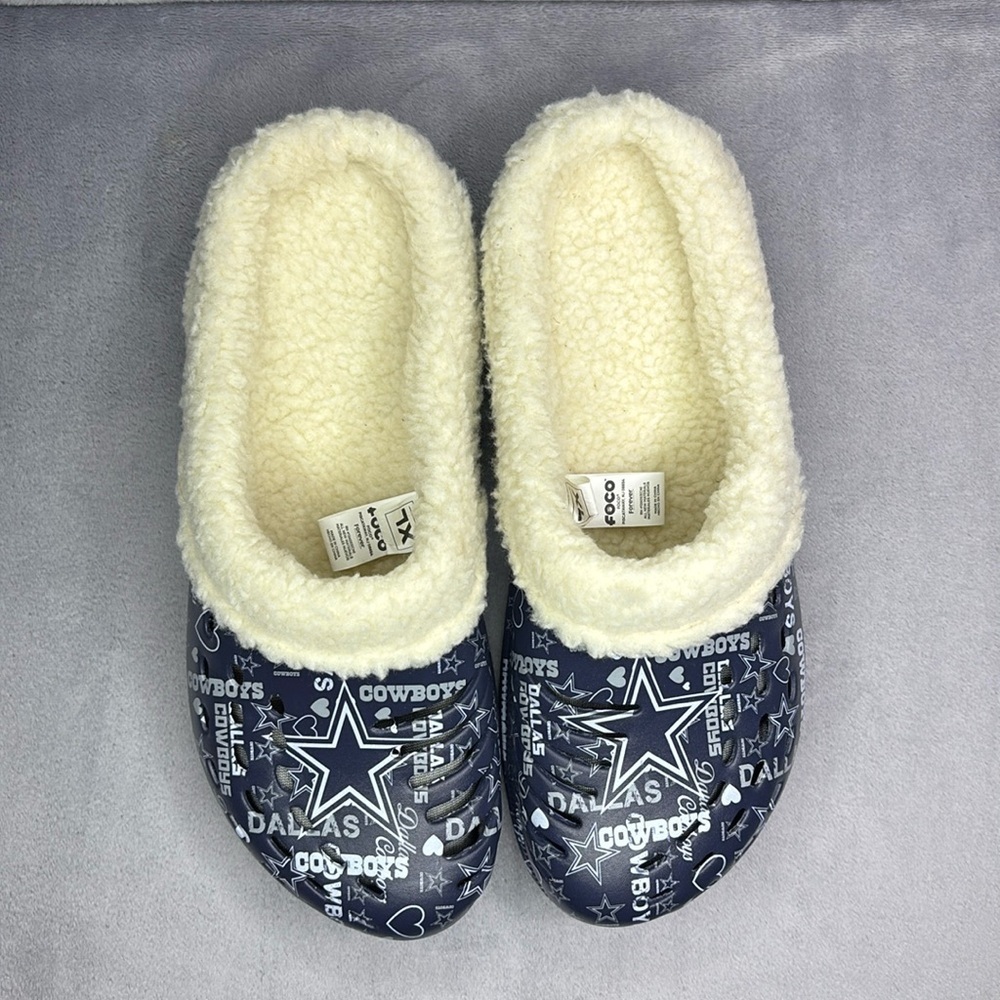 FOCO Dallas Cowboys Fleece-Lined Clogs XL 11-12 Plush Cozy Fanwear